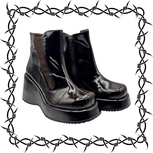 Vintage Destroy patent leather platform boots