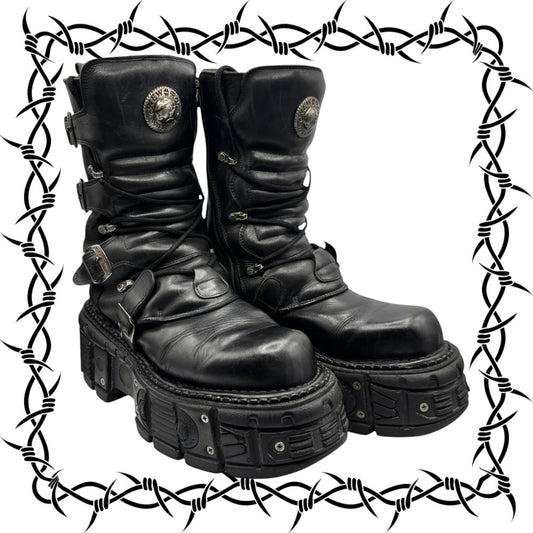 Vintage New Rock techno leather platform boots
