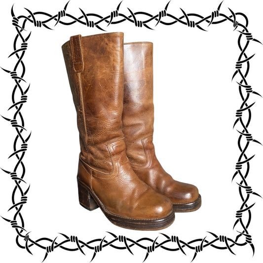 Vintage Destroy block platform leather boots