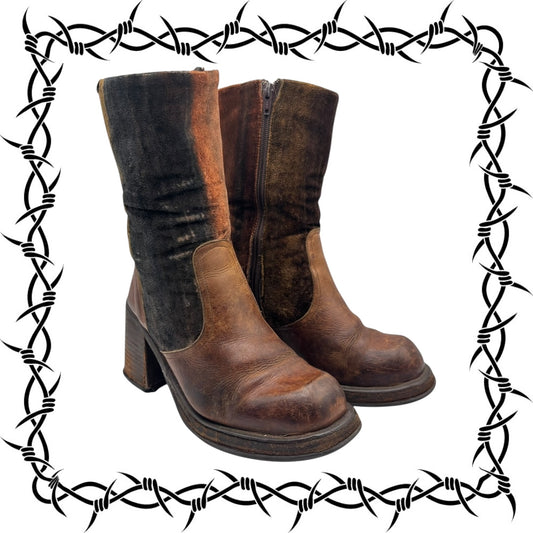 Beautiful vintage 90s Destroy brown colored block platform boots