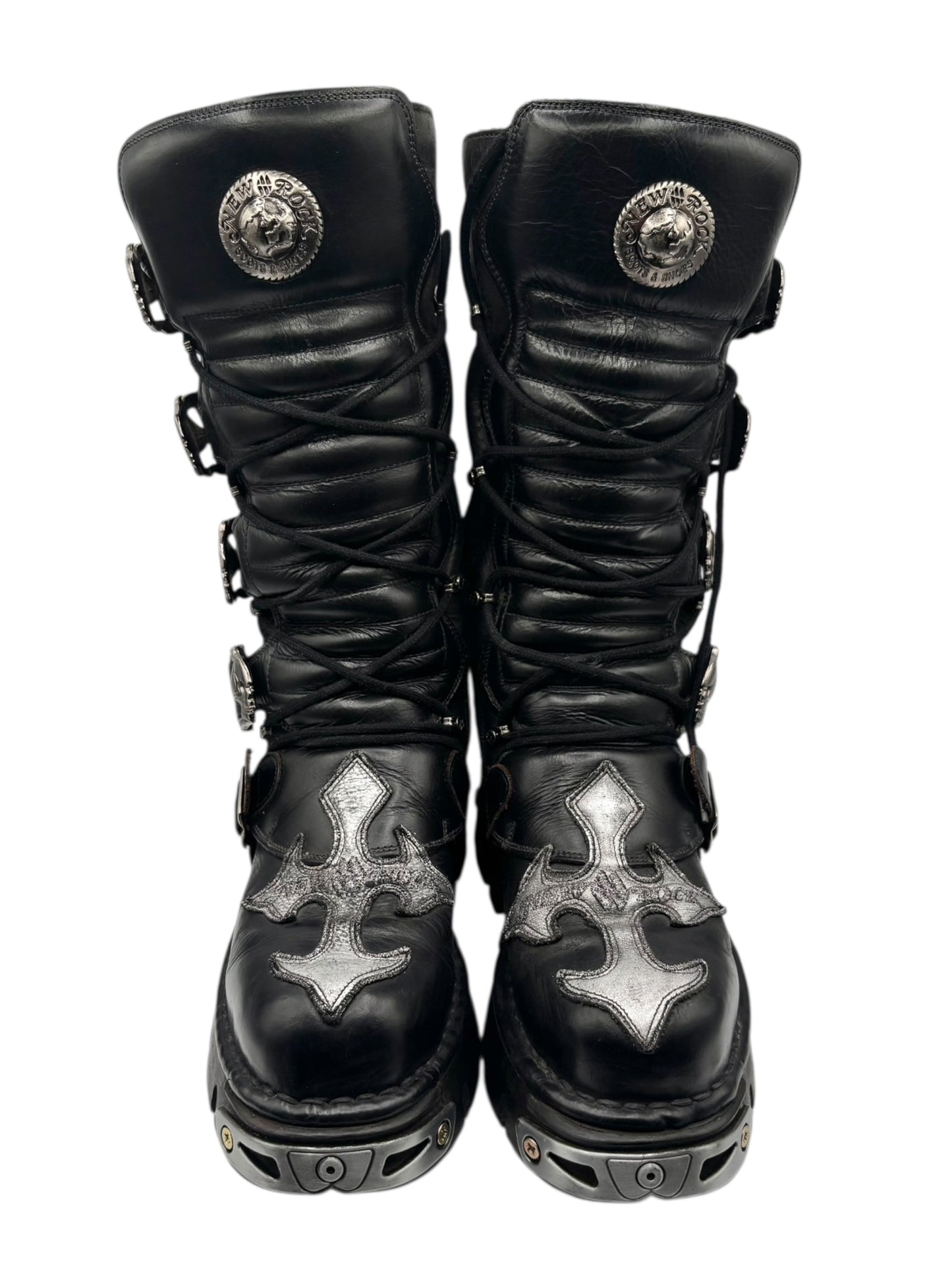 Vintage New Rock knee high leather cross boots