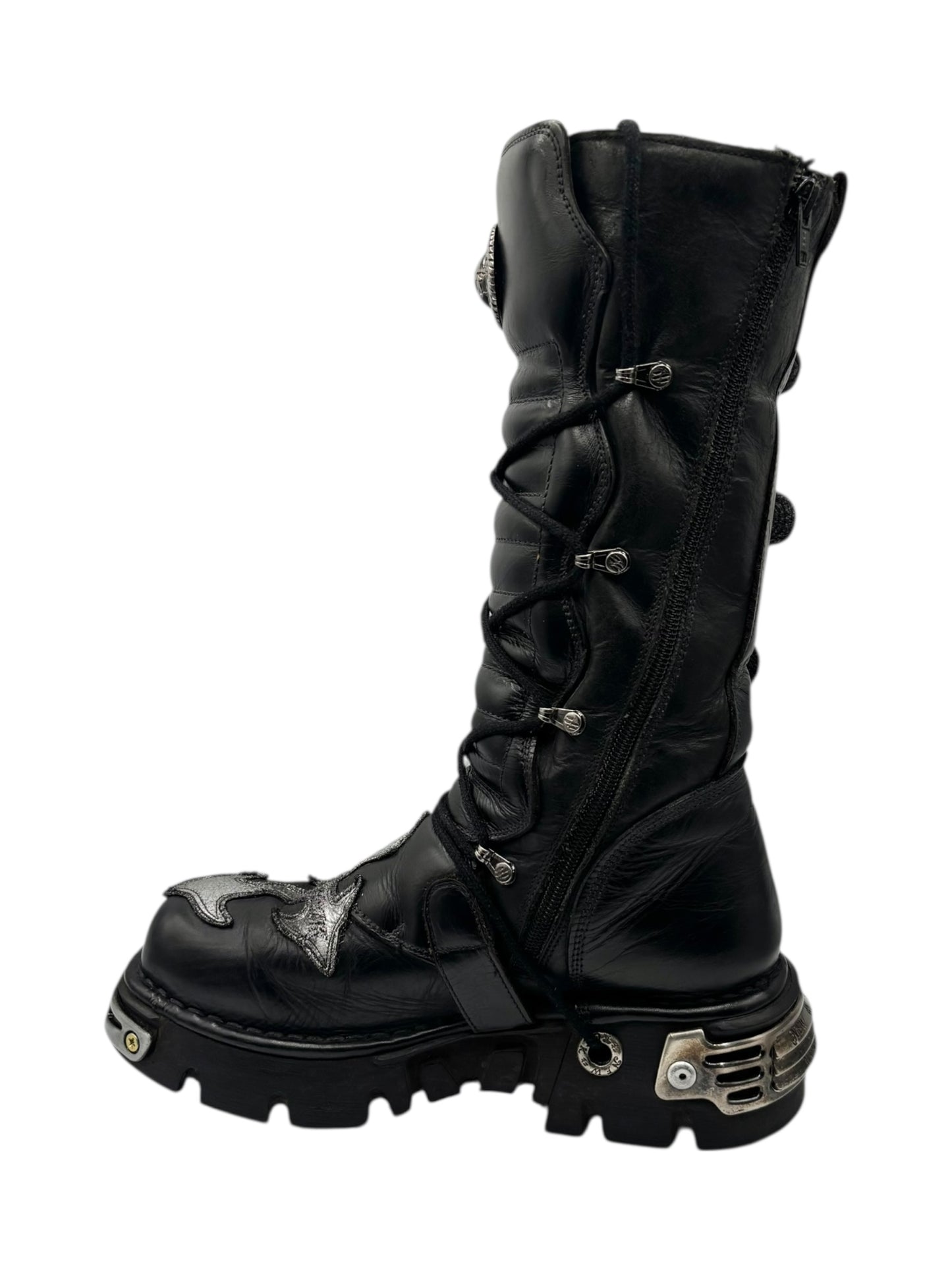 Vintage New Rock knee high leather cross boots