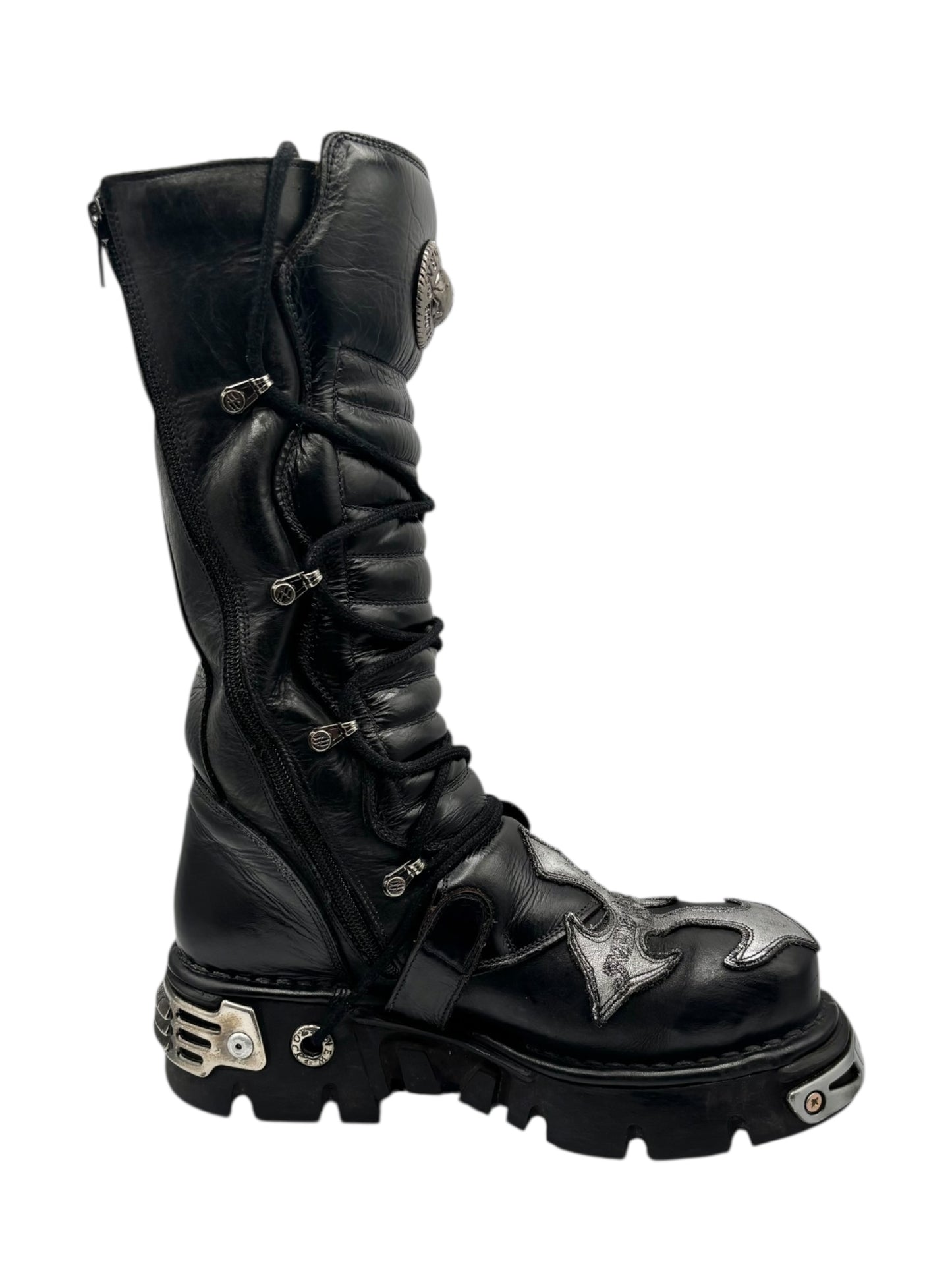 Vintage New Rock knee high leather cross boots