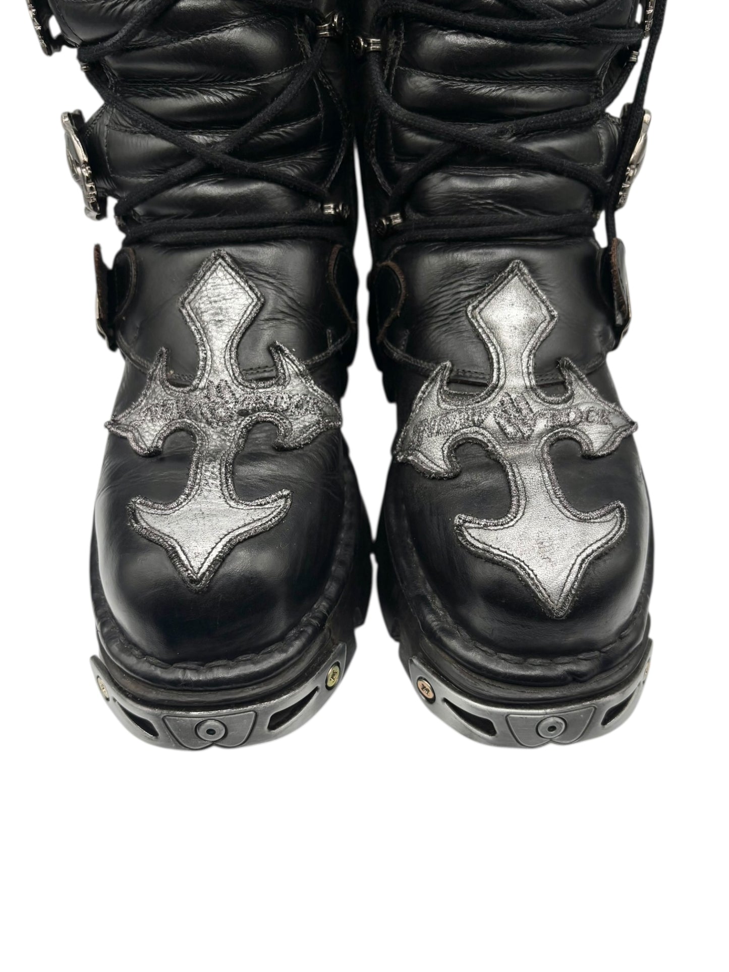 Vintage New Rock knee high leather cross boots