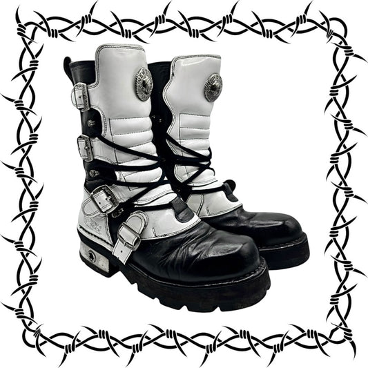 Vintage New Rock white black boots