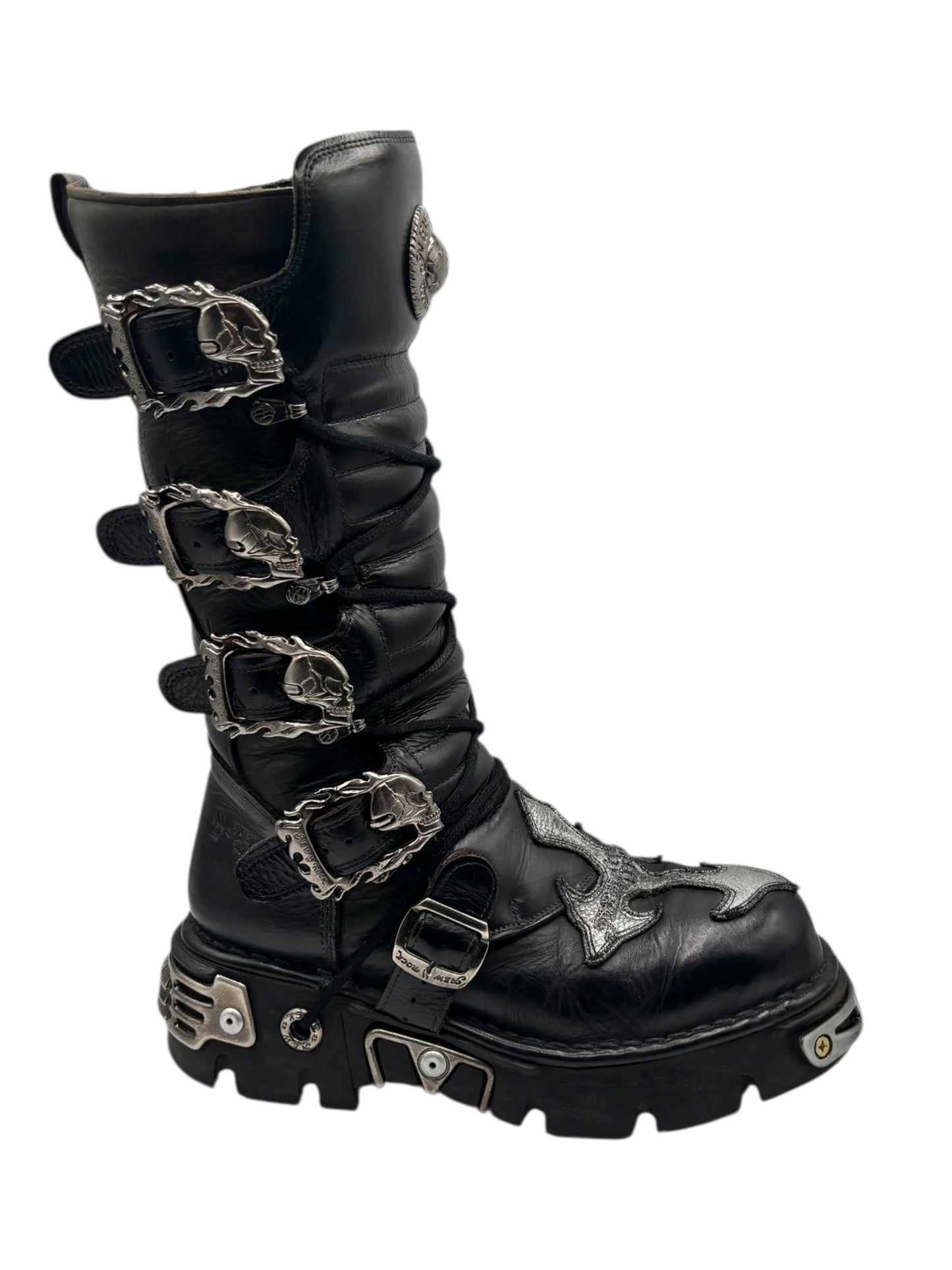 Vintage New Rock knee high leather cross boots