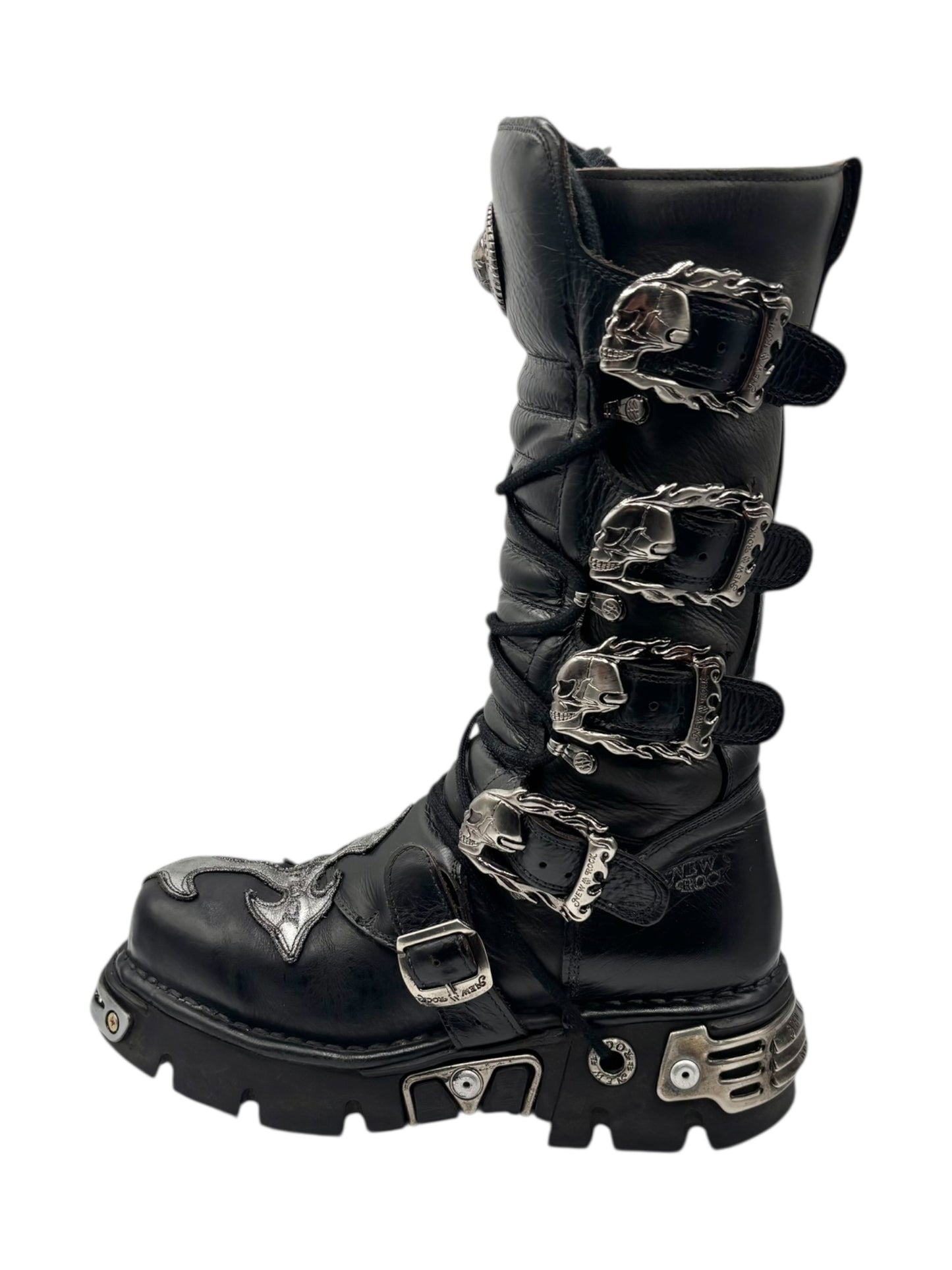 Vintage New Rock knee high leather cross boots